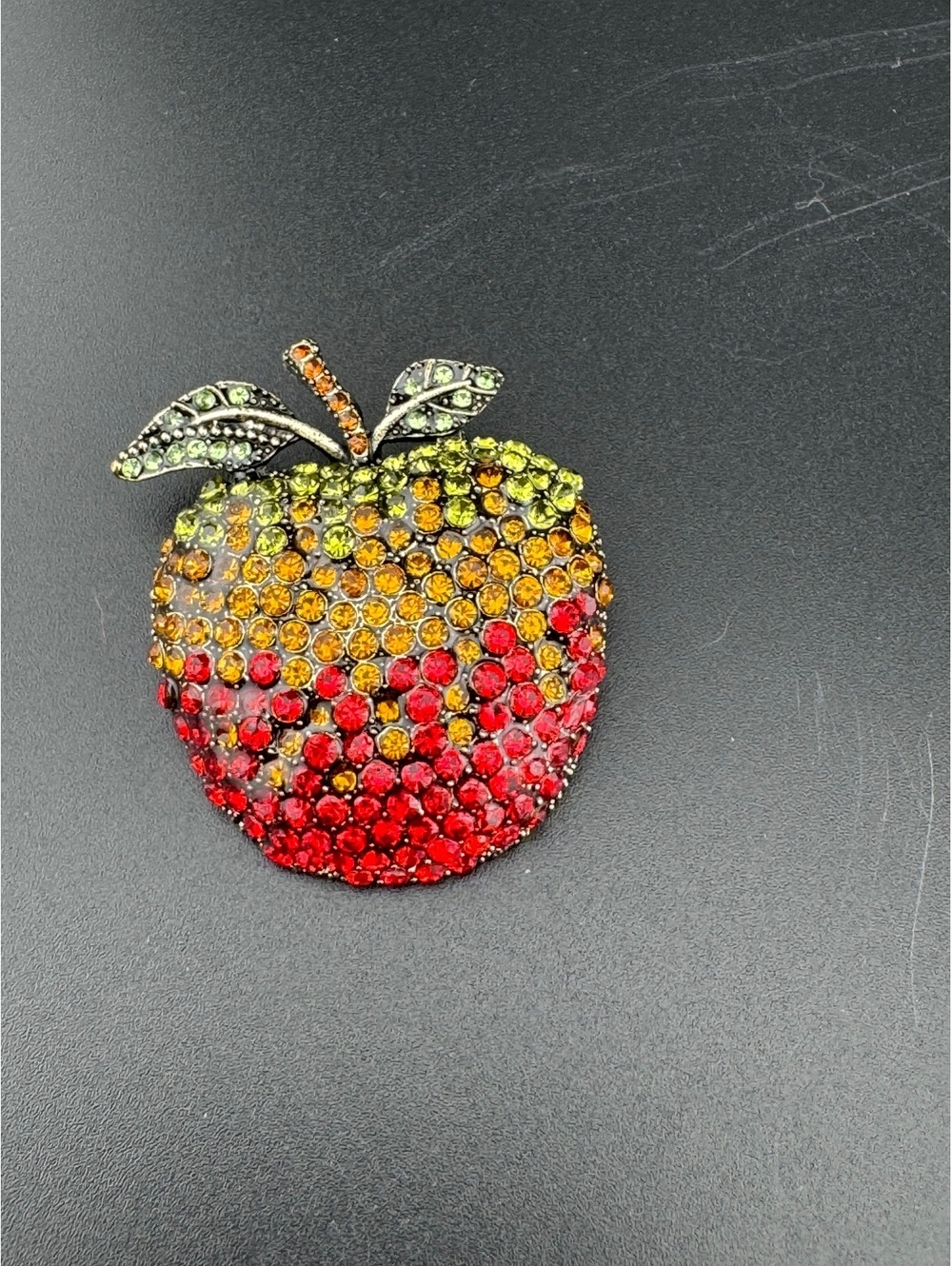 Colorful Apple-Shaped Rhinestone Brooch Pin - Picture 3 of 5